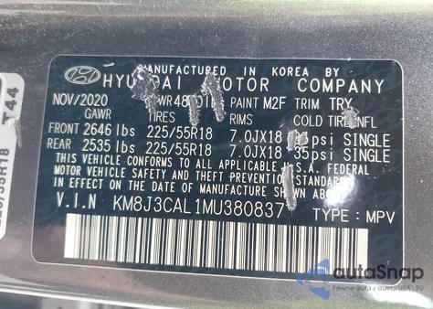 2021 Hyundai Tucson Sel from USA, damaged, VIN KM8J3CAL1MU380837